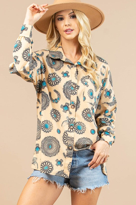 Button Down Turquoise Print