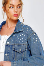 Load image into Gallery viewer, Denim Pearl Studded Jacket
