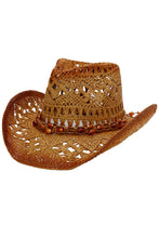 Load image into Gallery viewer, Beaded Crochet Crushable Straw Cowboy Hat
