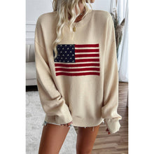 Load image into Gallery viewer, Knit Round Neck Flag Print Loose Oversized Fit Sweater
