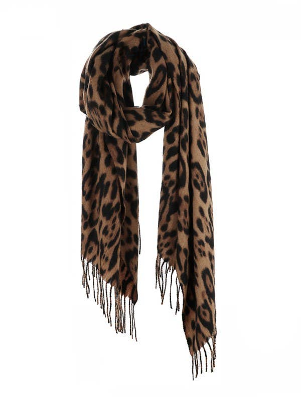 Jaguar Animal Printed and Cashmere Felt  Fringed Oblong