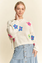 Load image into Gallery viewer, CHUNKY KNIT MULTI CROCHETED FLORAL SWEATER TOP
