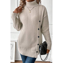 Load image into Gallery viewer, Ribbed Turtleneck Button Side Fit Sweater
