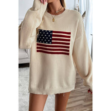 Load image into Gallery viewer, Knit Round Neck Flag Print Loose Fit Sweater
