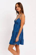 Load image into Gallery viewer, SPAGHETTI STRAP TIERED DENIM DRESS
