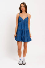 Load image into Gallery viewer, SPAGHETTI STRAP TIERED DENIM DRESS
