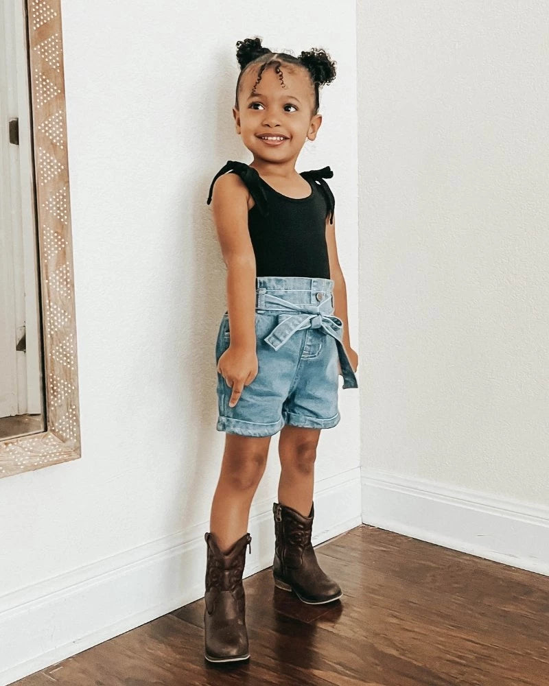 Tie Waist Denim Shorts