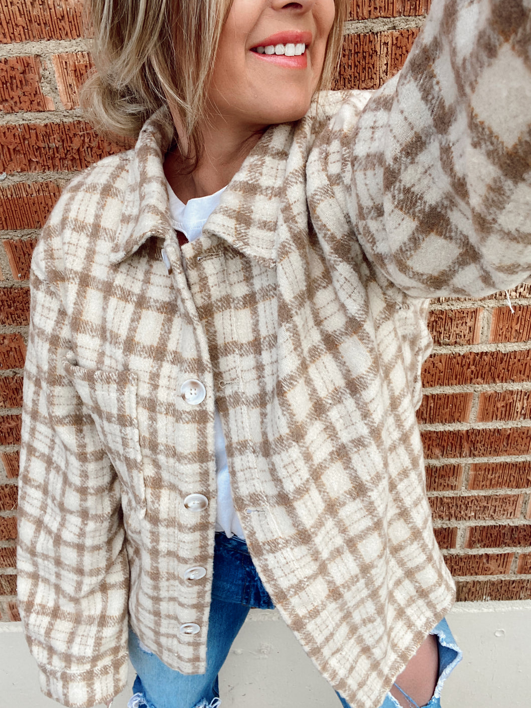 Beige Plaid Shacket