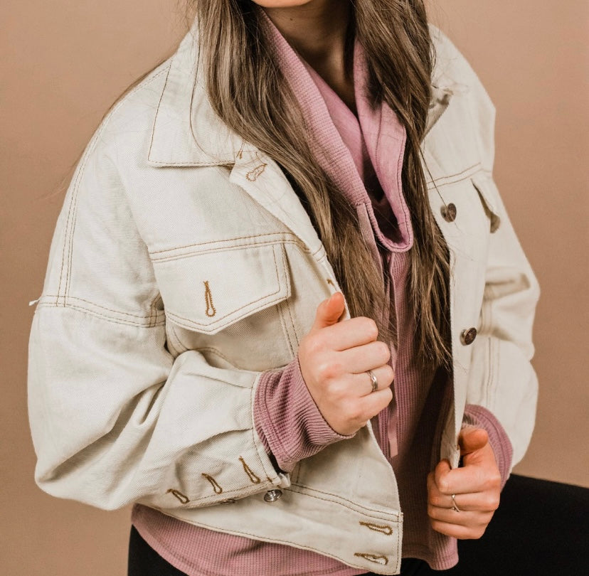 Cream Crop Denim