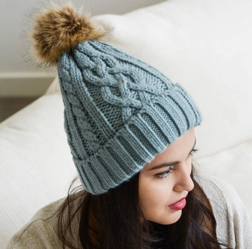 Mint Cable Knit Beanie